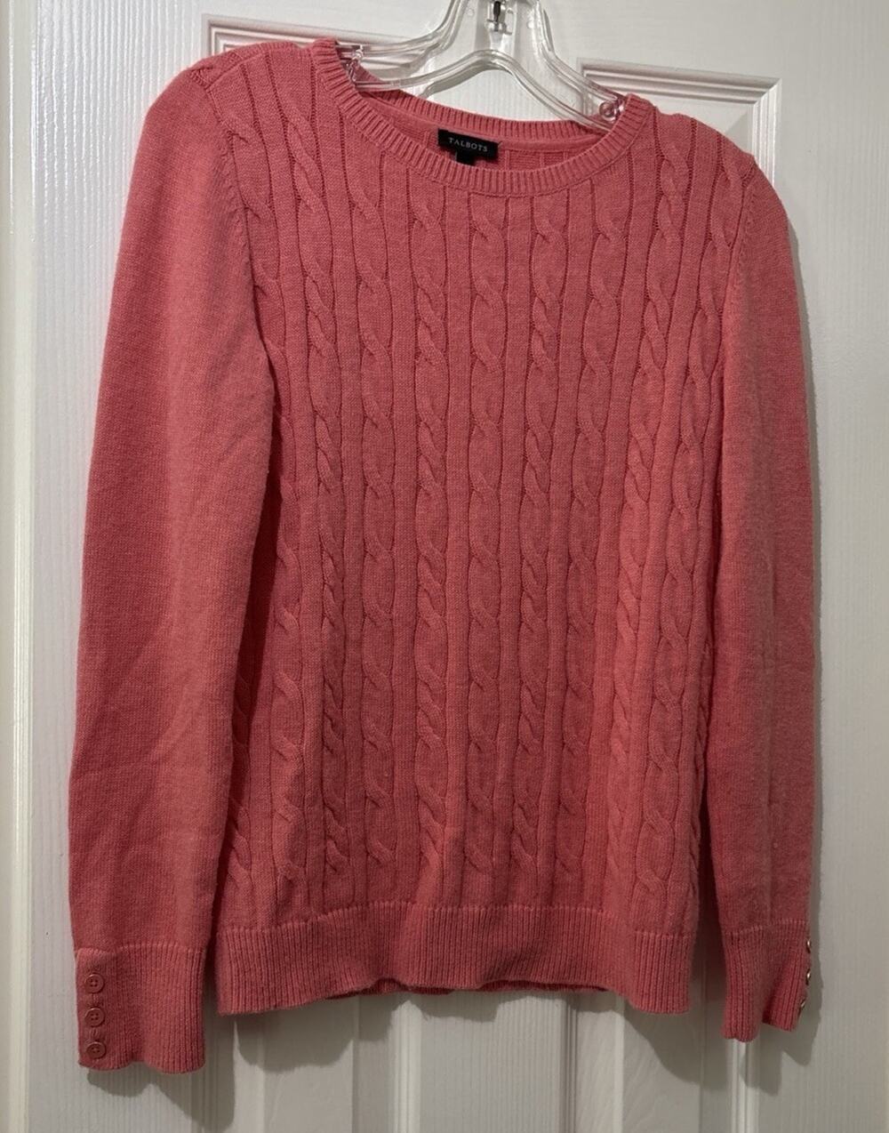 Talbots Peach Cable Knit Lambswool Blend Sweater Women’s Size P/XS Preppy